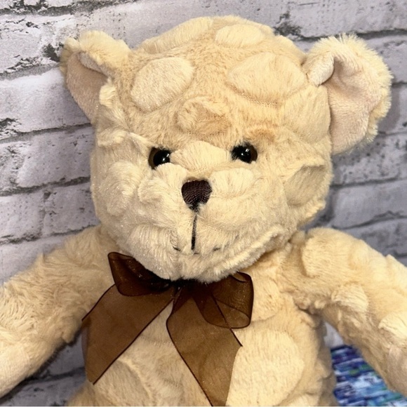 Goffa Waffle Fur Tan Teddy Bear Plush Sitting 10 in Brown Bow Stuffed Animal - Picture 11 of 13